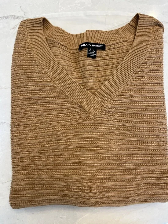 Hilary Radley Camel V-Neck Ribbed Sweater - Picture 8 of 9